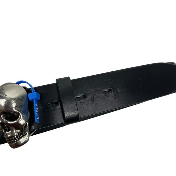 Alexander Mcqueen 3D Skull Black Leather Belt Silver Bucklet Size 90/36 - Picture 8 of 12